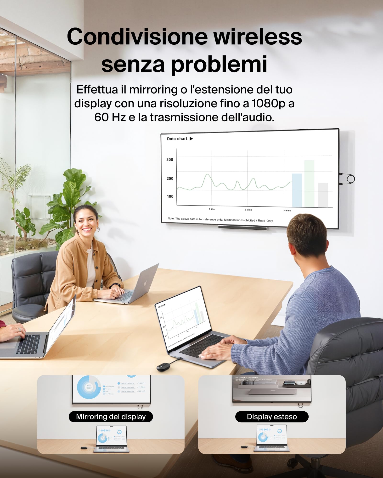 Belkin ConnectAir Adattatore HDMI Wireless, Trasmettitore e Ricevitore HDMI Plug-And-Play per Dispositivi USBC, Streaming HD 1080p/60Hz, Condivisione Schermo, Accessori da Viaggio, Non richiede WiFi