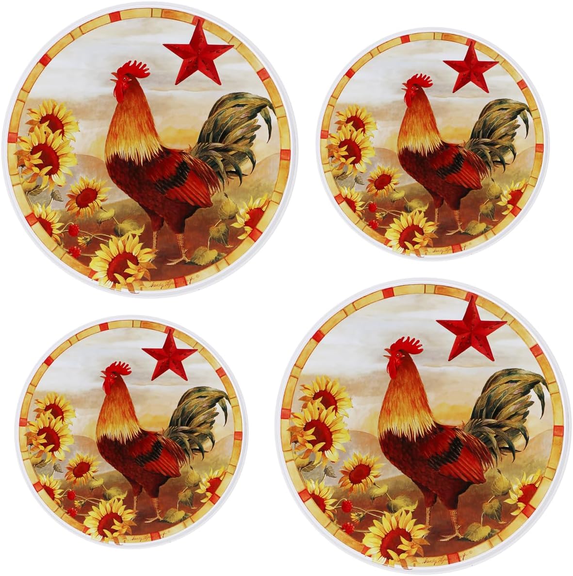 Burner Covers For Electric Stovetop, Decorative Lightweight Tin Covers, Set of 4 (2-8 inch & 2-10 inch), Conceals Messy Drip Pans, Rooster
