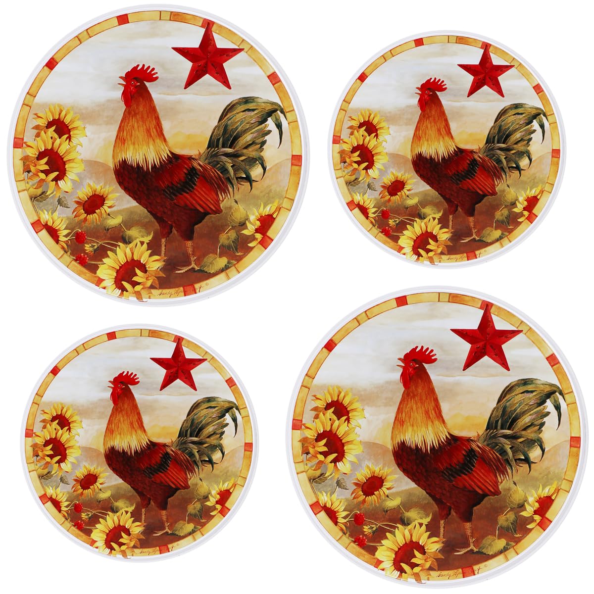 Burner Covers For Electric Stovetop, Decorative Lightweight Tin Covers, Set of 4 (2-8 inch & 2-10 inch), Conceals Messy Drip Pans, Rooster