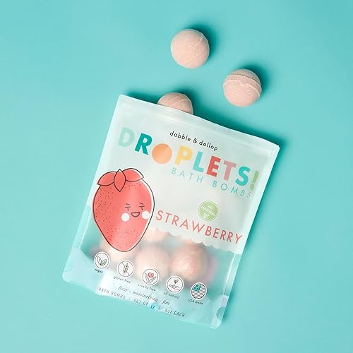 Miniatura 3 de Dabble & Dollop Bombas de baño de fresa, 100 % naturales para niños, fabricadas en Estados Unidos, espumosas, hidratantes, divertidas gotas, sin