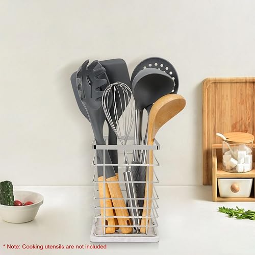 Miniatura 2 de Jeasor Soporte cuadrado para utensilios de cocina, estante de metal resistente para almacenamiento de encimera, organizador de herramientas de