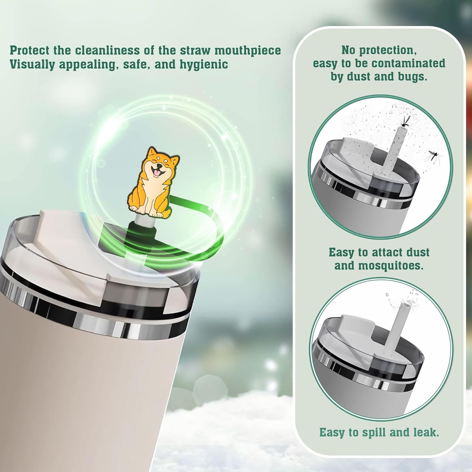 Shiba Inu Straw Topper, 10mm (0.4in) Cute Dog Straw Topper, Covers for Stanley Cup - Schnauzer Accessories, Decor, Stuff, Things, Birthday Decoration, Gifts for Lovers, Women, Kids, Girls - Image 4