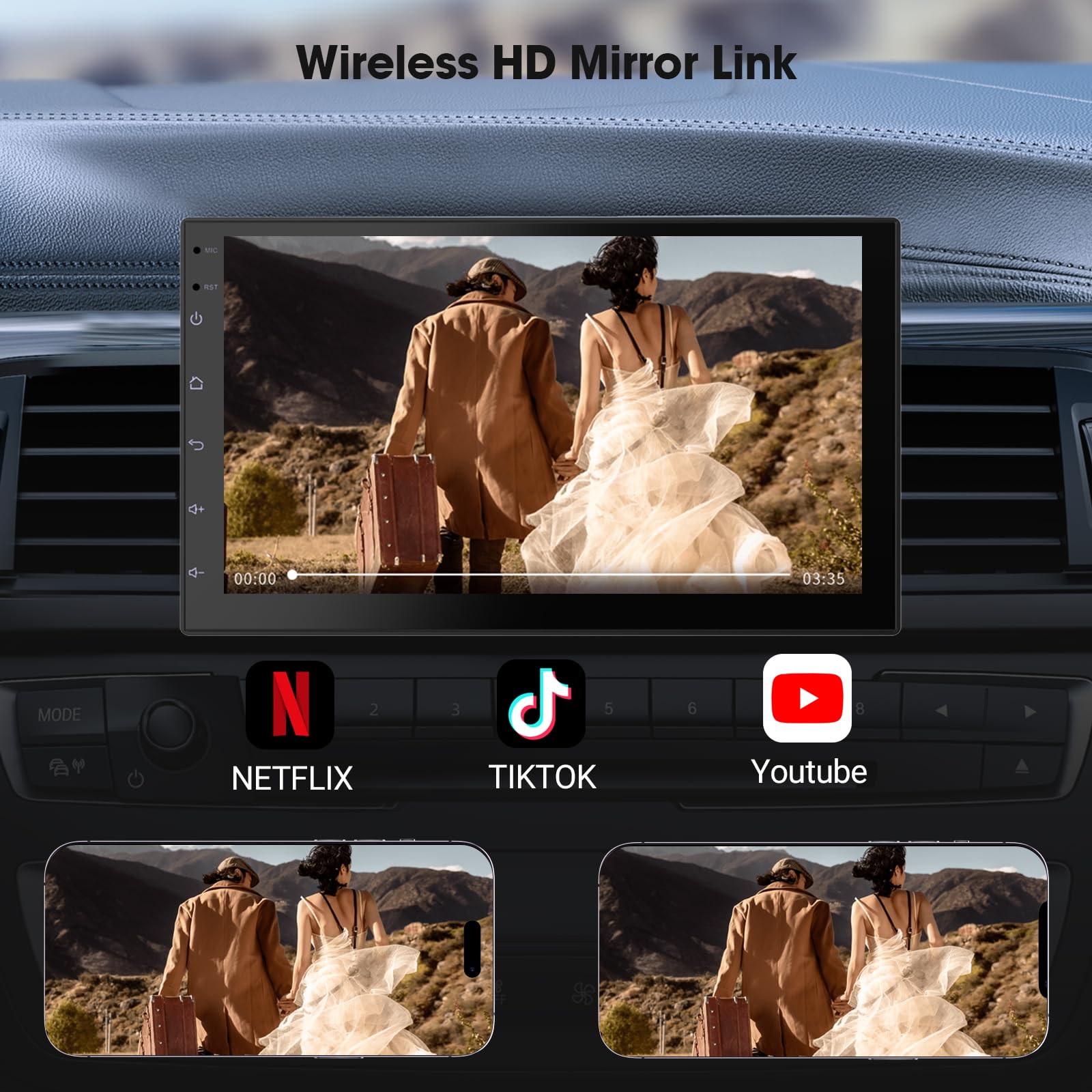 Haudio 7 Zoll 2 Din Radio Android mit Wireless CarPlay & Wireless Android Auto,Auto Radio Touch Display mit Rückfahrkamera,Bluetooth,AUX,AM/FM,Mirror Link,GPS-Navigation|Apple CarPlay Bildschirm
