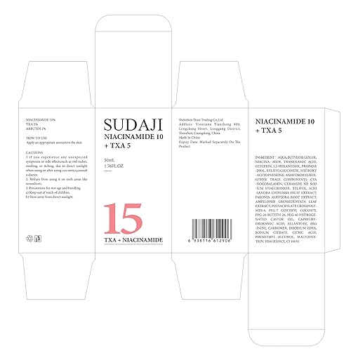 Miniatura 7 de SUDAJI TXA + niacinamida 15% (1.76 fl oz) Suero facial brillante, ácido hialurónico, ácido tranexámico, vitamina B12, suero facial para tono de piel