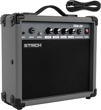 STRICH 20W Portable Electric Guitar Amp, Lightweight Practice Amplifier with Clean & Overdrive Dual Channels, Professional Noise Reduction Cable Included Space Gray