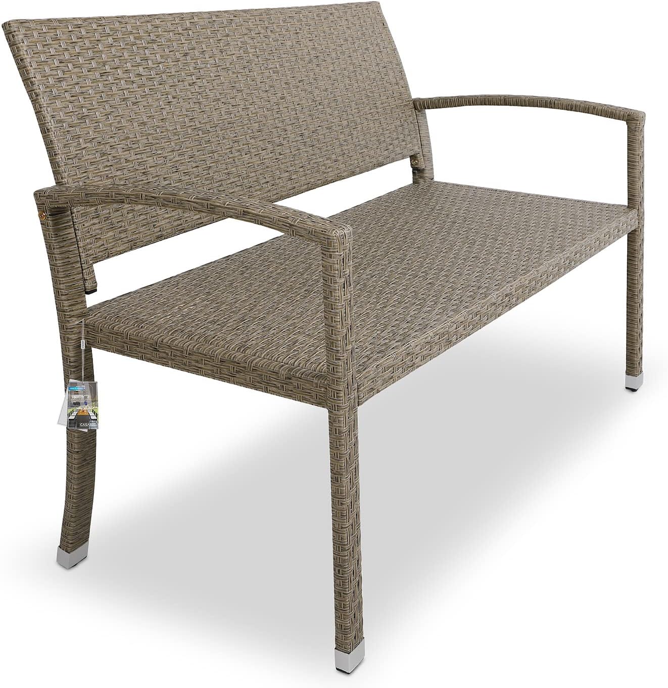 CASARIA® 2 Seater Poly Rattan Garden Bench | 320kg Load Capacity | Water and UV-Resistant | Outdoor Patio Terrace Balcony Seating Furniture Love Seat | 122 x 90 x 58 cm | Cream