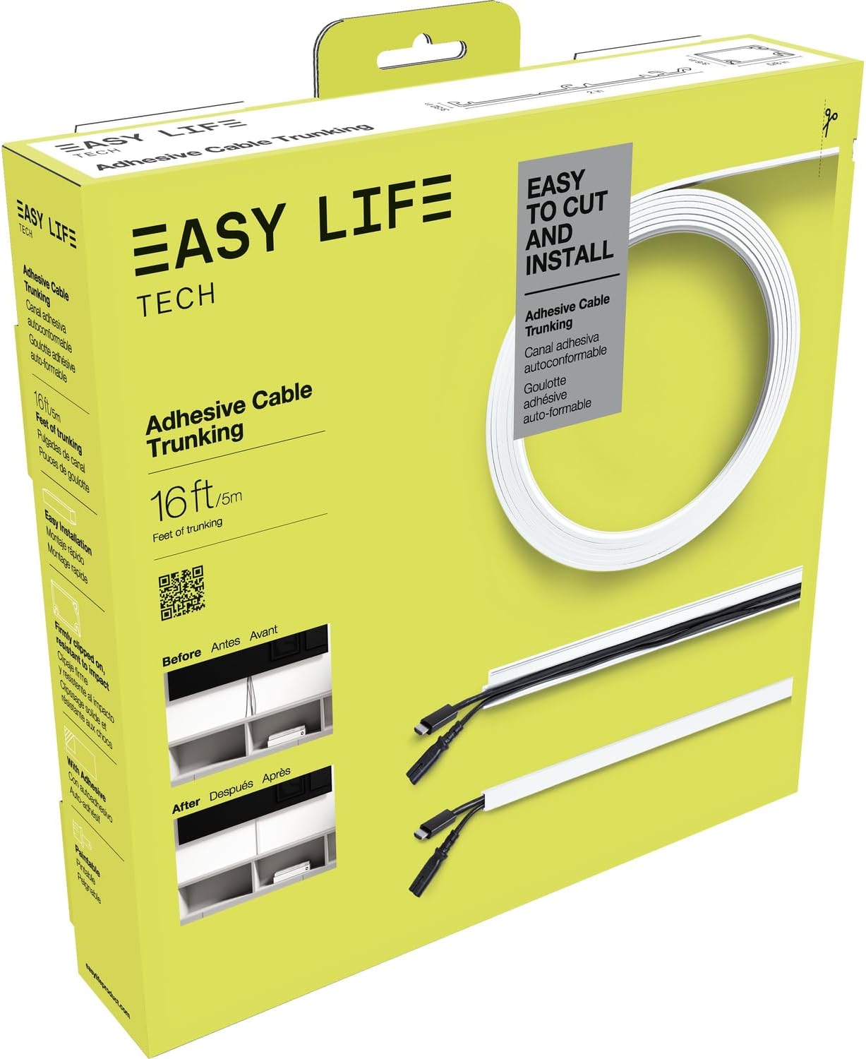 - Easylife Tech Paintable Cable Raceway Cord Management Kit 16 ft Self‑Adhesive Cord Concealer for Organizing and Hiding Wires Cable Trunking Raceway for Home, Office & Entertainment Systems
