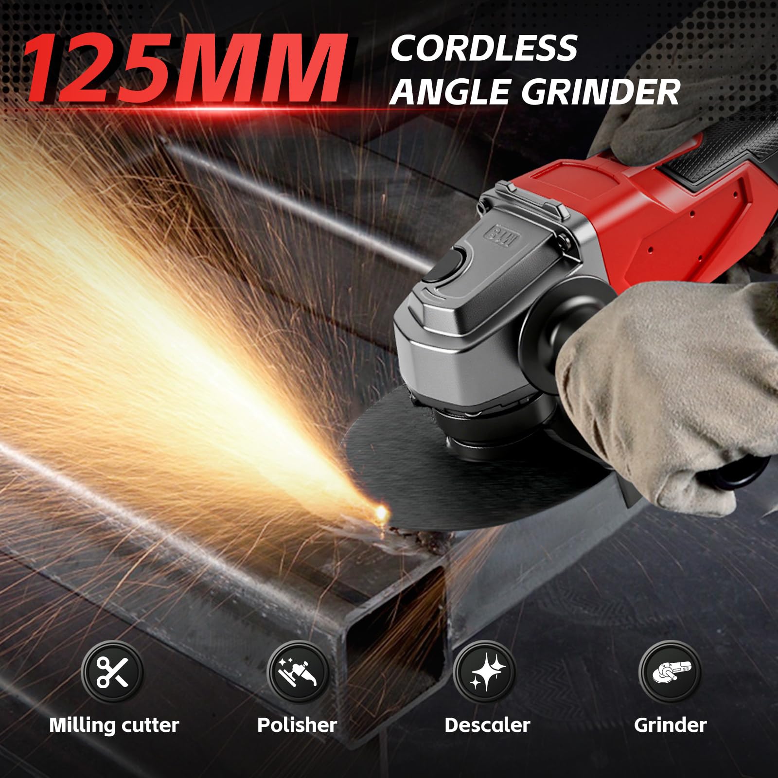 Akumulatorowa szlifierka kątowa do Milwaukee 18 V, 125 mm, bezszczotkowa, 3 prędkości, 12 000 obr./min z 4 M14 do 5/20,3 cm-11 wrzeciono, akumulatorowa szlifierka kątowa do cięcia, szlifowania i