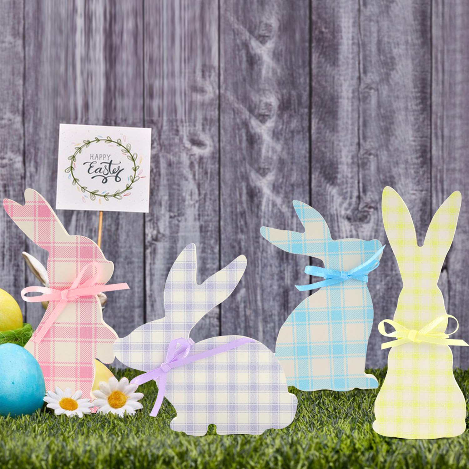 NUTTYBASH Easter Decorations for Home, Easter Bunny Wooden Sign Farmhouse Rabbit Decor, Easter Table Decor for Easter Spring Party Desk Office Farmhouse Home(Colorful)