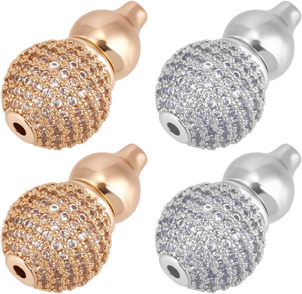 Beebeecraft 4Pcs 2 Colors Screw Clasps 18K Gold & Platinum Plated Cubic Zirconia Gourd Shaped Barrel Screw Clasp Connector Closure End Tip for Jewelry Making Bracelet Necklace