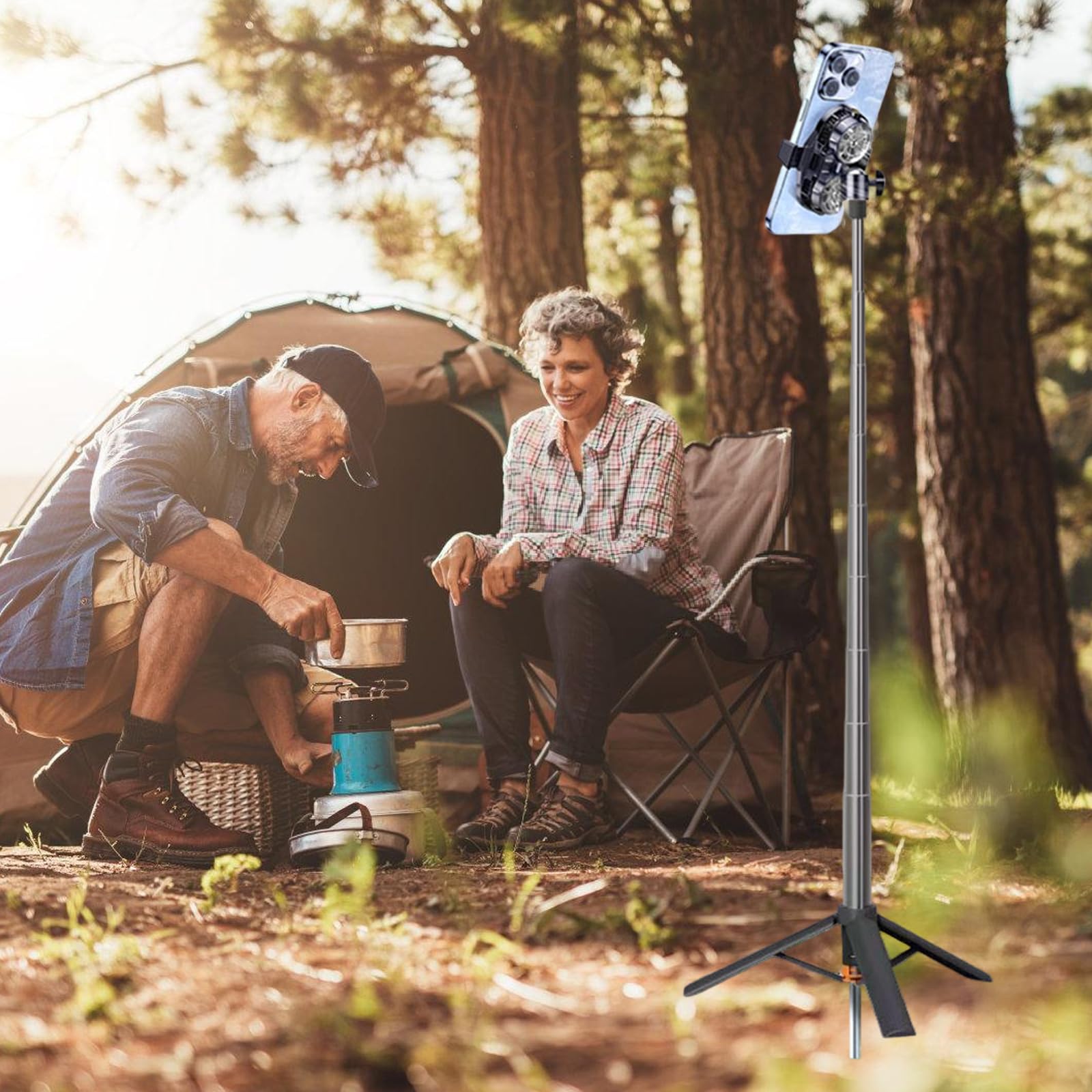 Treppiede per telefono con picchetti per lo streaming live | Supporto portatile per smartphone montato a per la fotografia pesca, design con base a punta per prateria