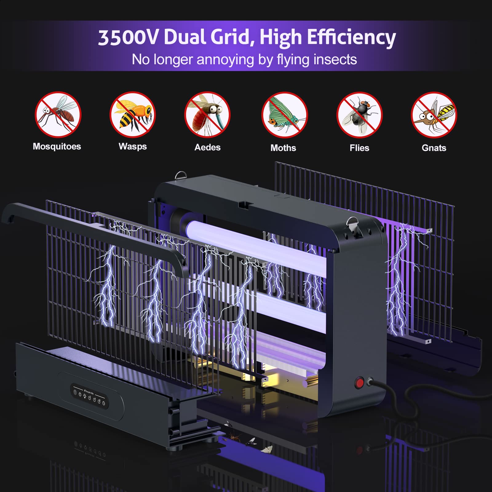 Electric Bug Zapper Indoor and Outdoor with 3500V Powerful Dual Grid - Mosquito Zapper with Remote, Fly Zapper, UV Light Fly Trap Insect Killer for Patio Home Backyard Kitchen Camping, 2 Extra Blubs