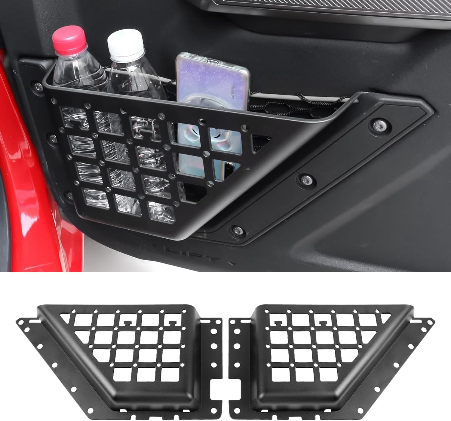 Door Storage Pockets Organizer Compatible with Ford Bronco 2025 2024 2023 2022 2021, 2PCS Front Door Molle Panel Tray Boxes Interior Accessories