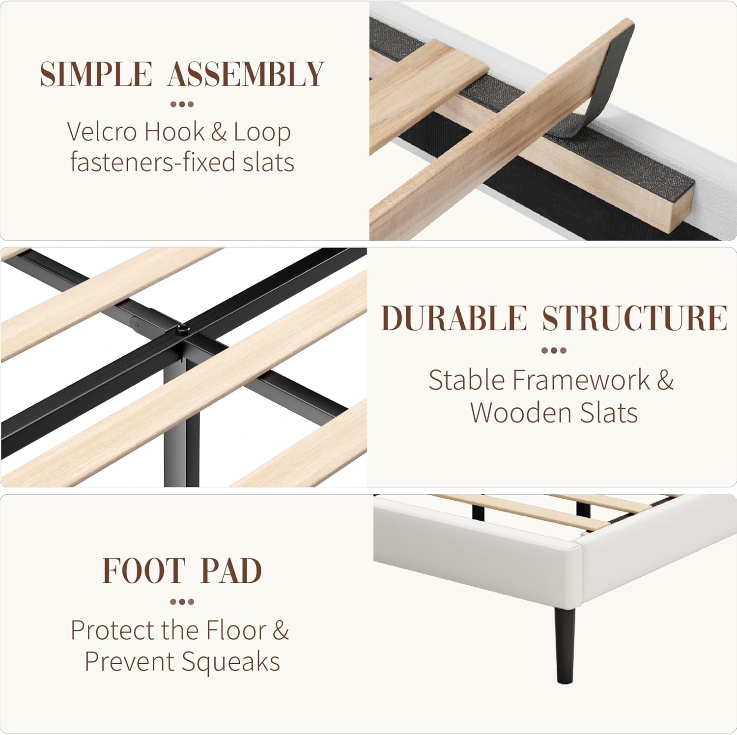 King Size Bed Frame and Headboard,Vertical Channel Tufted Wingback No Box Spring Needed, Mattress Foundation, Easy Assembly White