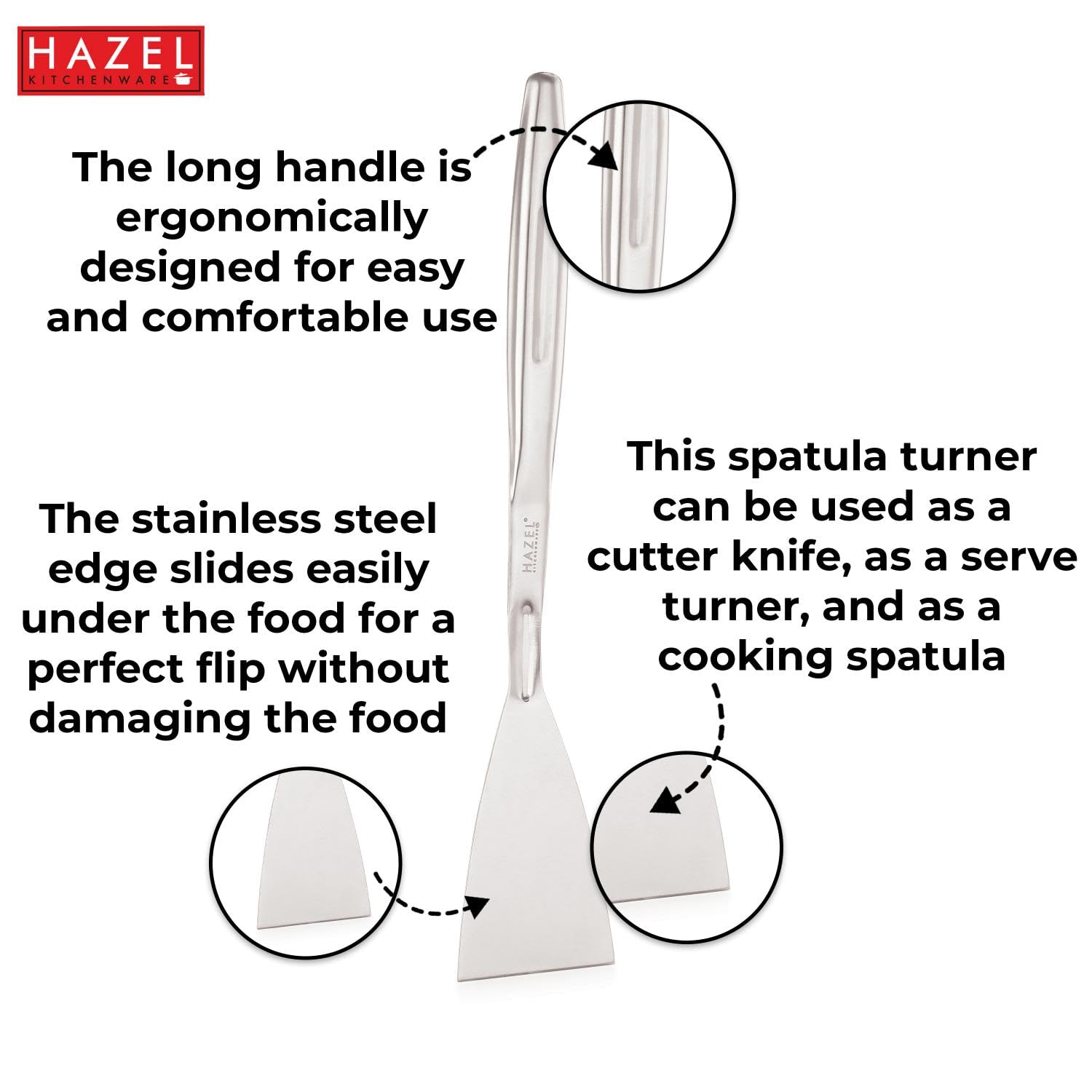 HAZEL Stainless Steel Pizza Cutter & Lifter | Sharp Wheel Pizza Slicer with Handle | Beveled Edge Spatula for Cake, Pie, Roti & Paratha Serving 1