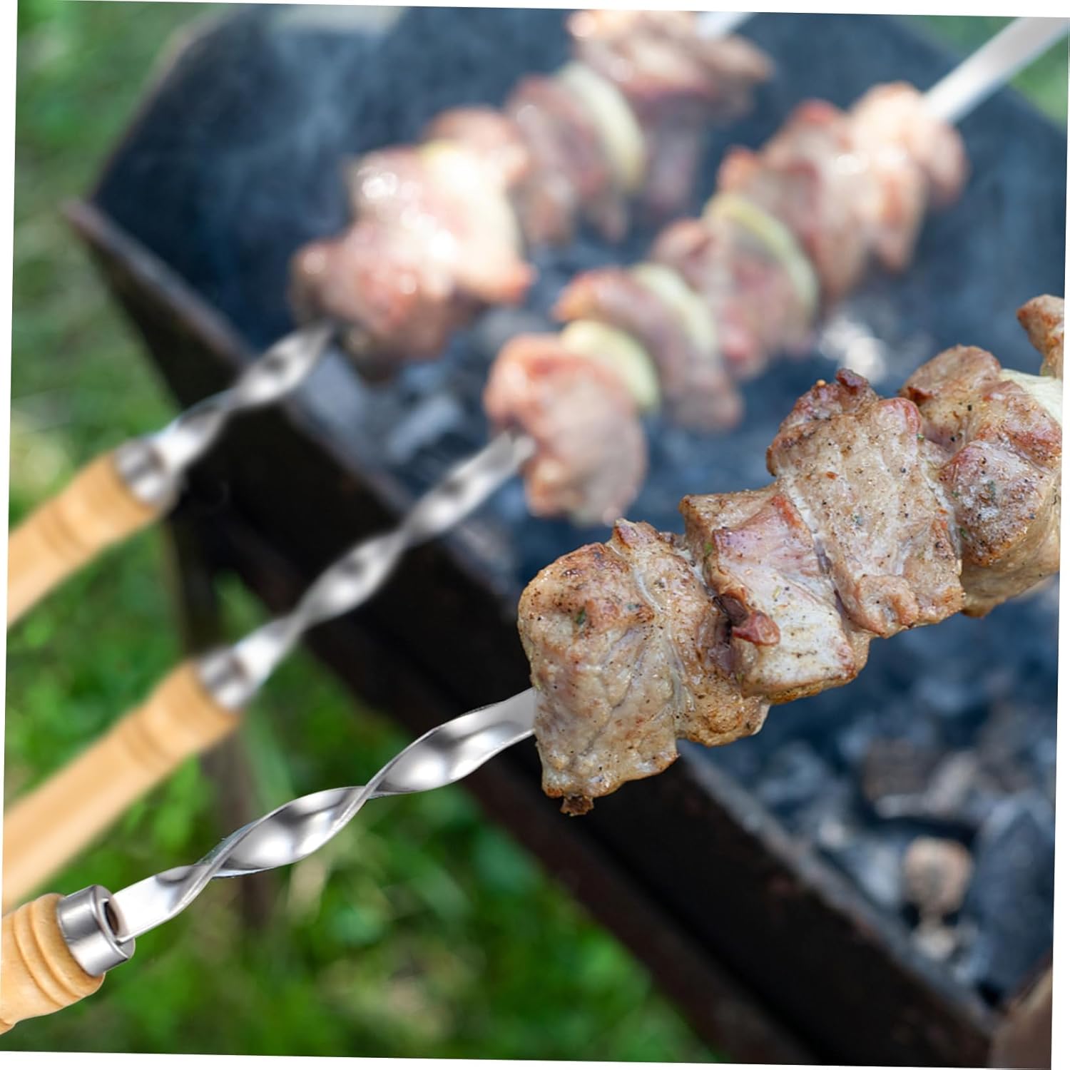 BESPORTBLE 18pcs Bbq Skewers Stainless Steel Barbecue Sticks with Wooden Handles for Grilling Meat Shrimp Chicken and Vegetables Reusable Easy to Clean