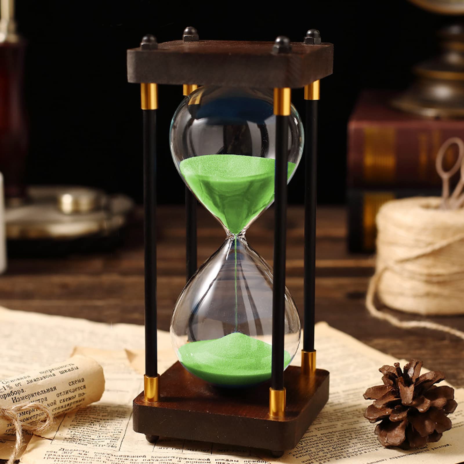 Reloj de Arena, Temporizador de 30/60 Minutos, Reloj Arena con Soporte metálico, Seguridad for niños, clásico versátil, Accesorios for Oficina y hogar, 19 x 8.5(Green,30 Minutes (19 * 8.5cm))