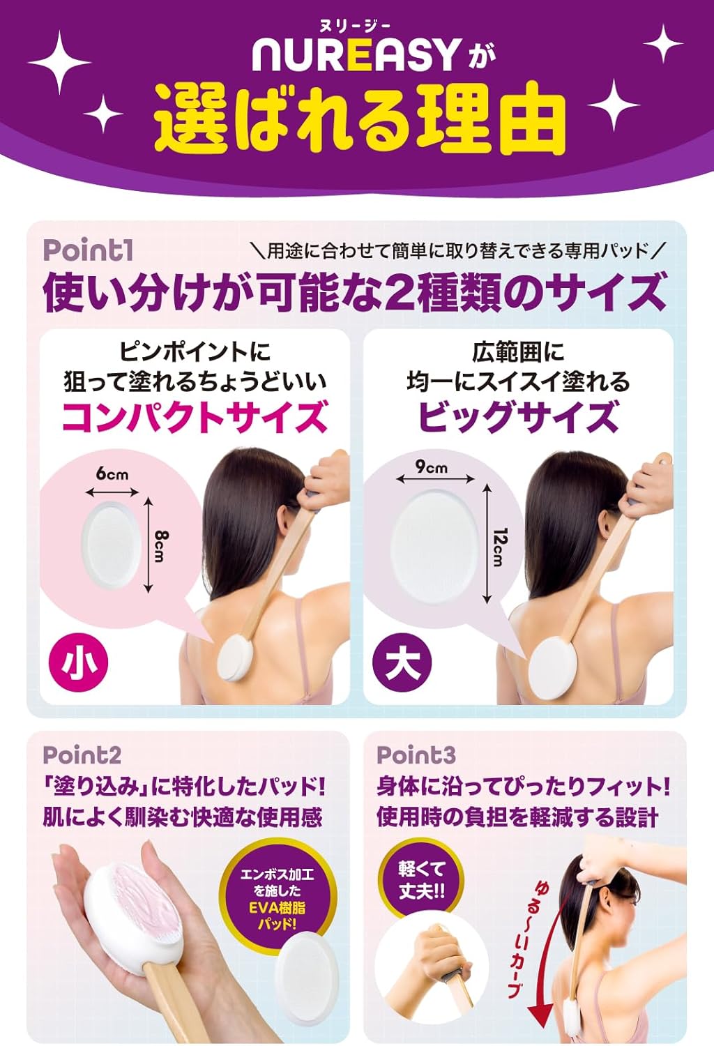 【皮膚科医推奨】 背中に薬を塗る道具 孫の手 背中にクリームを塗る道具 背中ニキビ 薬 背中 塗る 棒 軟膏 クリーム ヌリージー (本体(白)1セット)