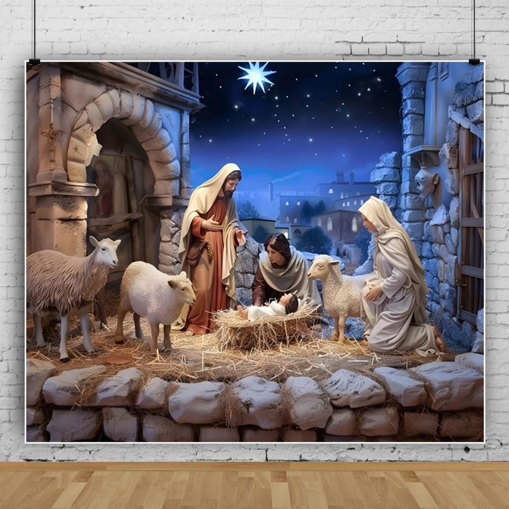 Yeele 8x6ft Nativity Scene Backdrop Baby Jesus In The Manger - View #2