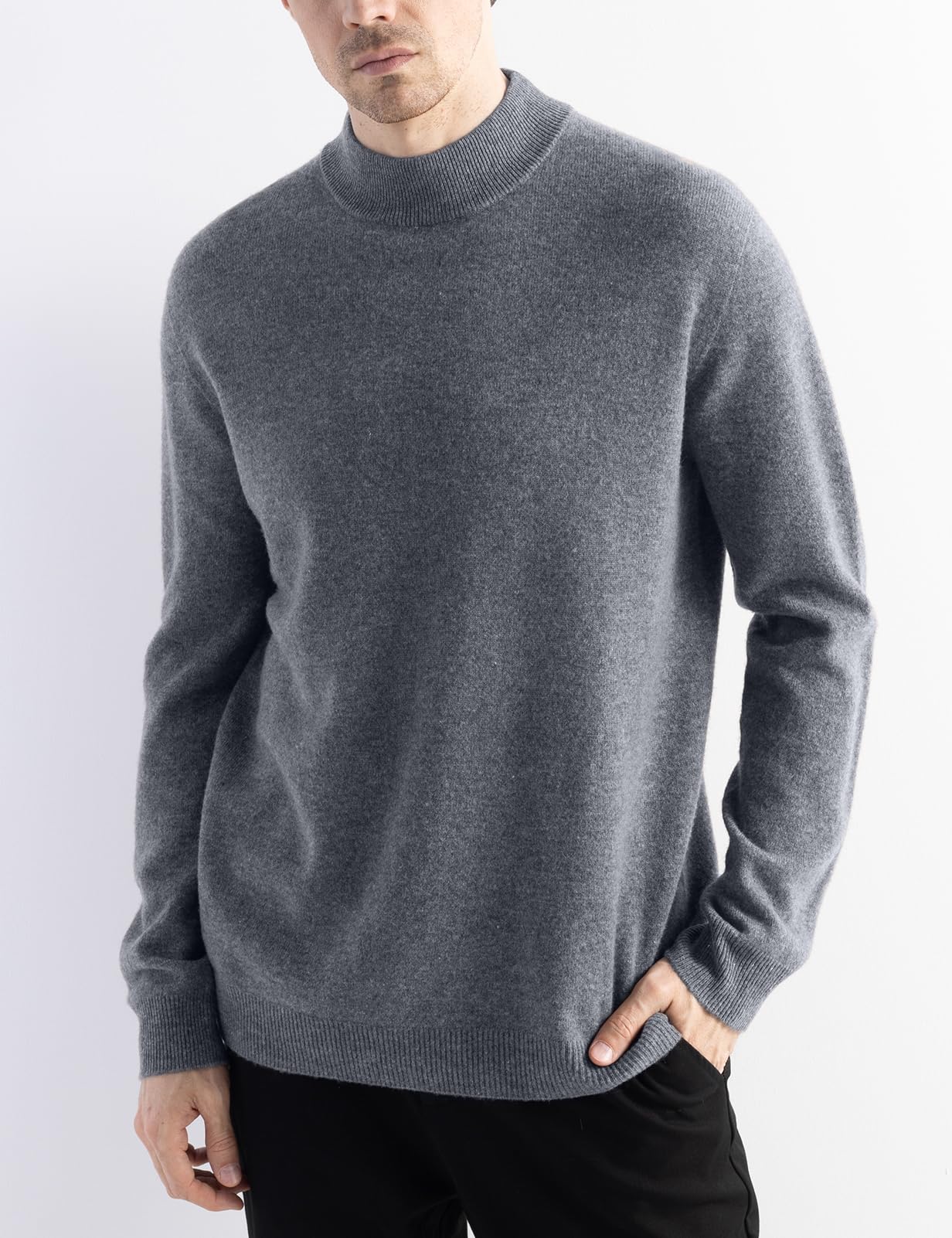 Chanyarn Herren 100% Merinowolle Pullover First-Line Tragefertig Rollkragen Lange Ärmel Nahtloser Strickpullover
