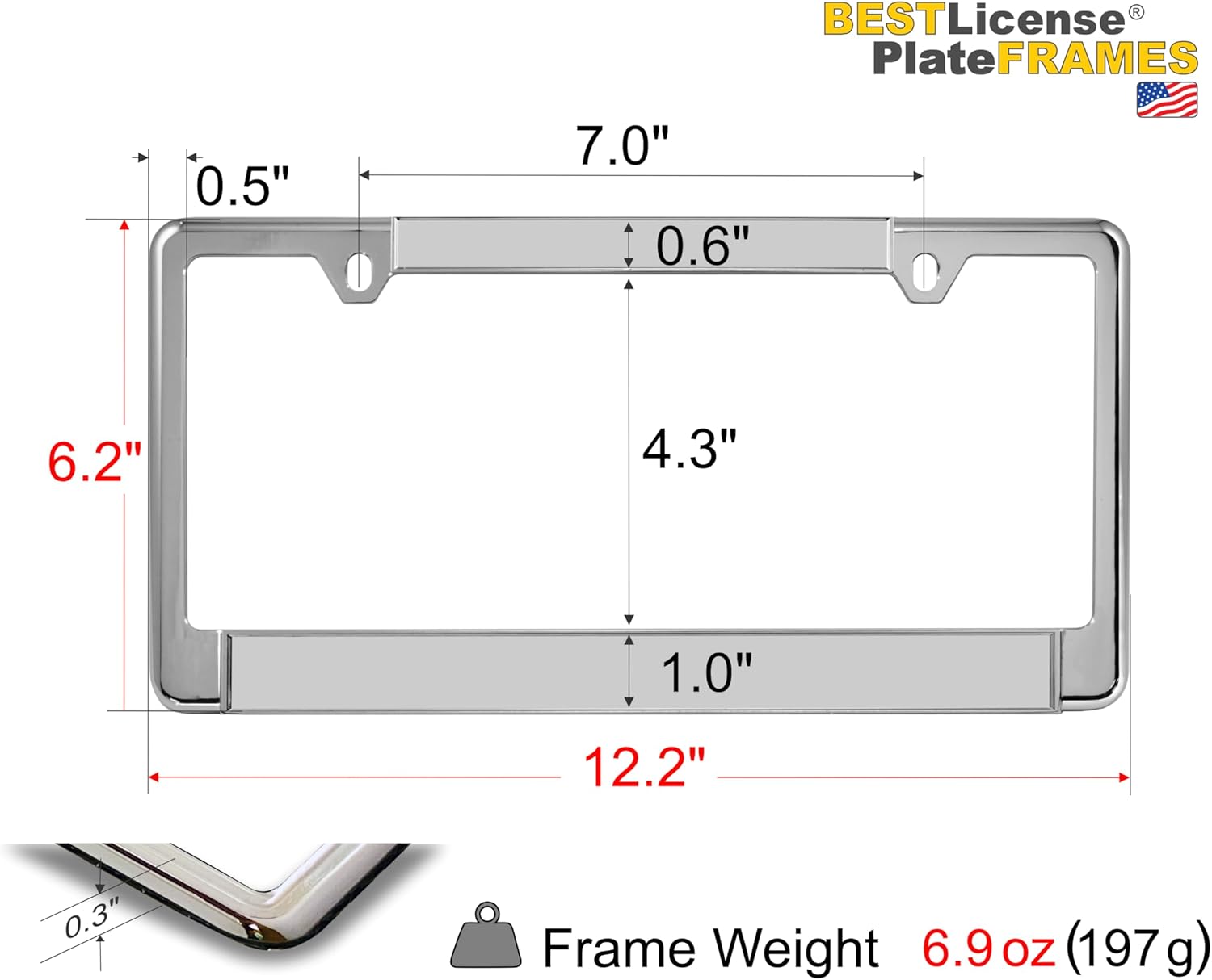 Personalized with Custom Text Design - Thin Top | 2-Hole Narrow Top Chrome Metal Laser Engraved Standard Size - Car/Automobile License Plate Frame with Free caps - Steel/Black Text (Qty: 1 Frame)