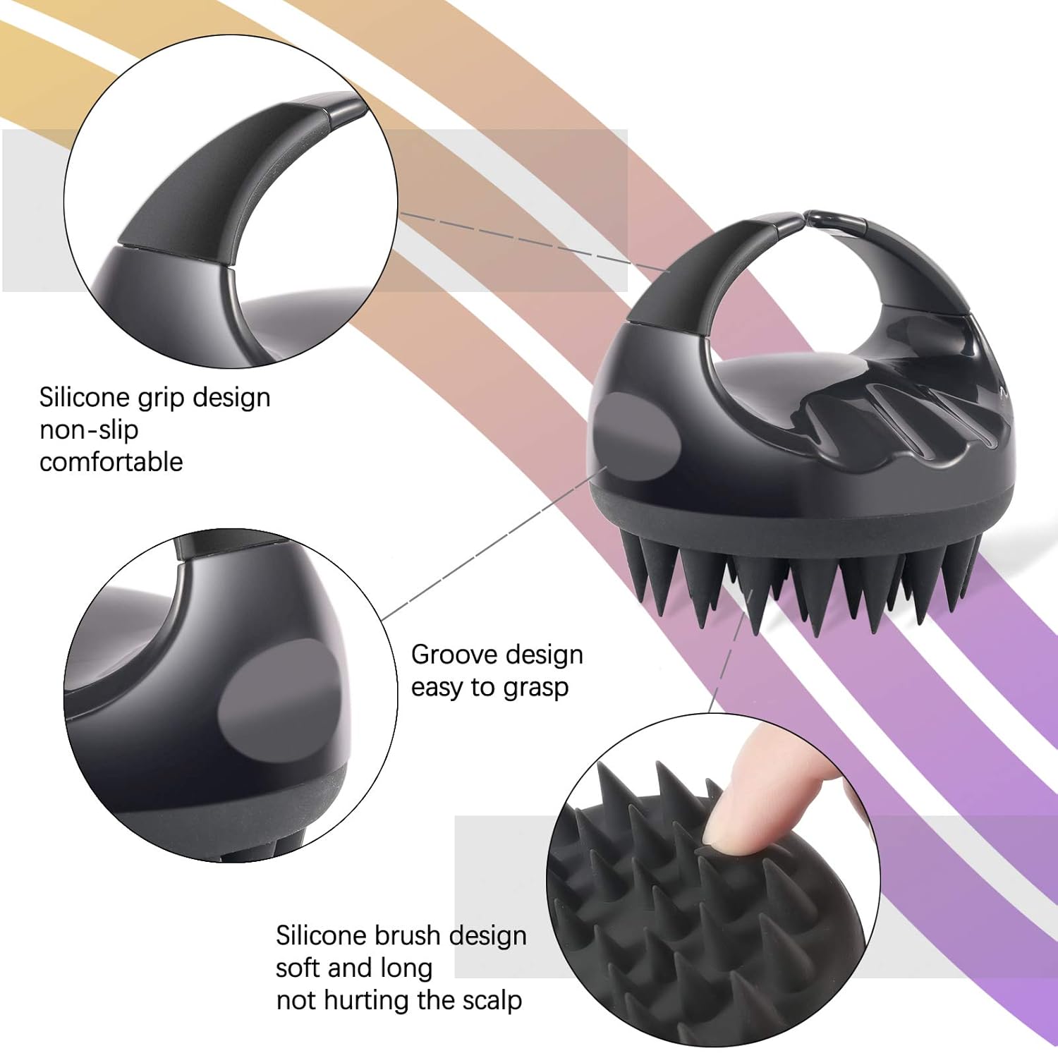 Scalp Massaging Shampoo Brush - Scalp Massager Silicone Hair Shampoo Brush Shower for Remove Dandruff, Scalp Massage Tool for Hair Regrowth (black and purple) : Beauty