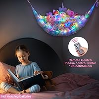 Vista 5 de Basumee Red de Animales de Peluche o Hamaca con Luz LED Red Colgante para Juguetes Hamaca para Almacenamiento de Animales de Peluche Hamacas