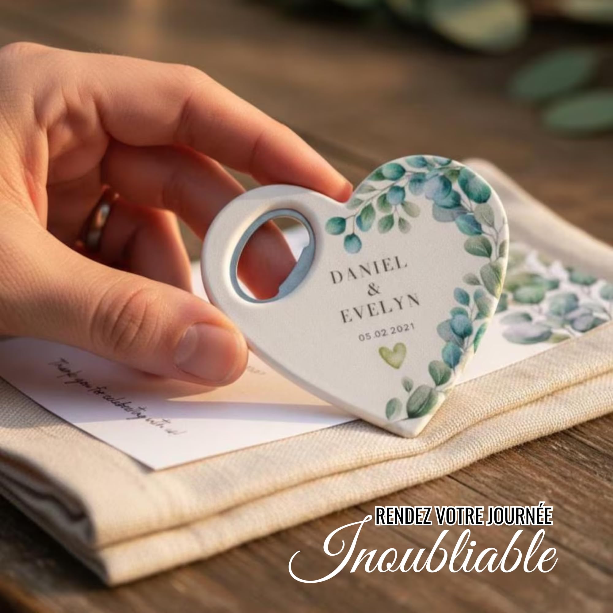 Cadeaux d’invités de mariage personnalisés, ouvre-bouteille aimanté en forme de cœur avec carte de remerciement, cadeau pour invités de bridal shower (lot de 30)