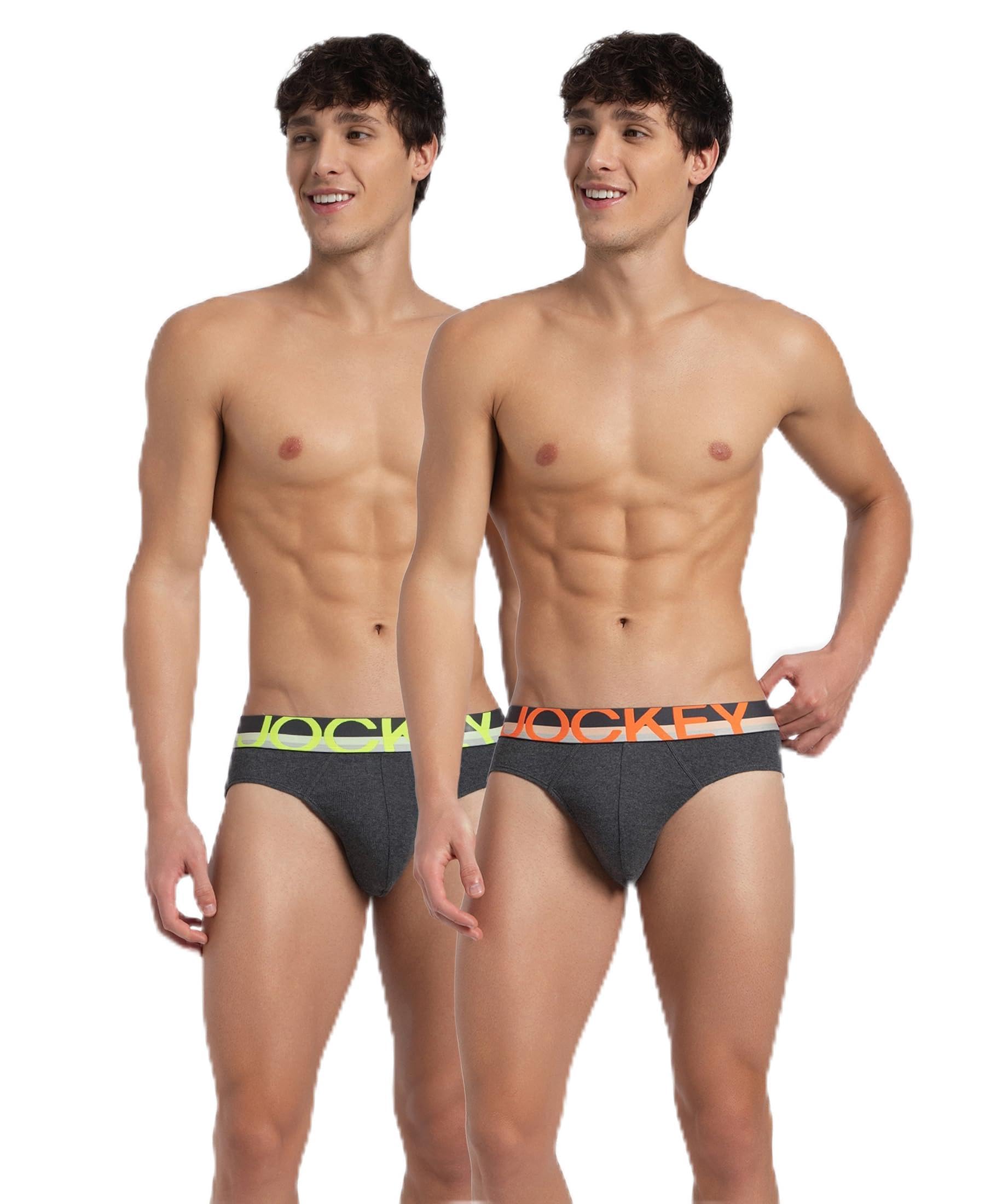 FP02 Men's Super Combed Cotton Rib Solid Brief with Ultrasoft Waistband (Pack of 2) _Charcoal Melange_L-image-4