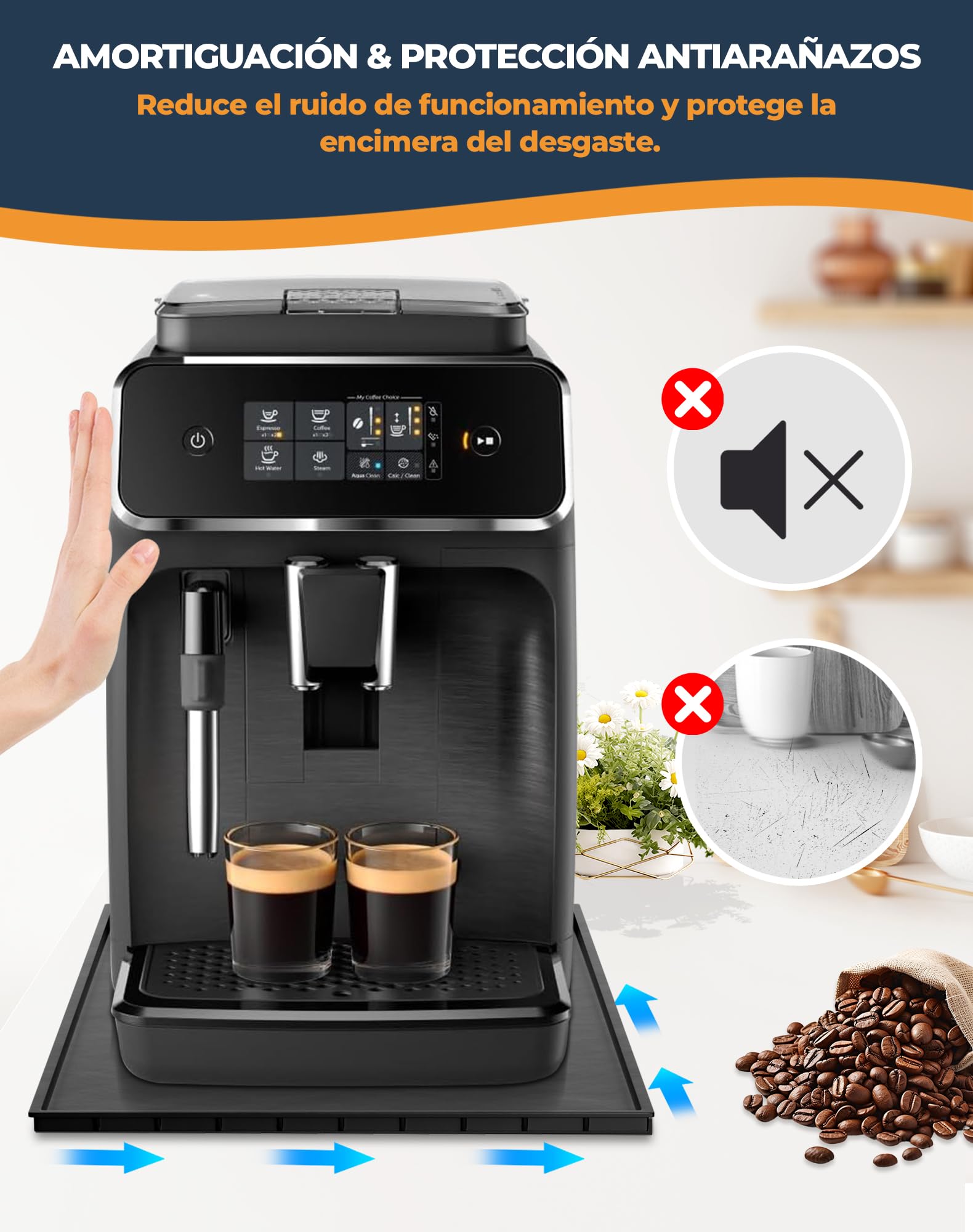 Alfombrilla para Máquina de Café 48x29 cm Base de Silicona para Cafetera alfombrilla Espresso Automática Coffee Mat Compatible con De'Longhi Magnifica, Krups, Philips LatteGo, Cecotec
