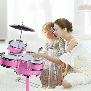 Suitable for Children Aged 3-6 ,Kids Drum Toy Set Rock Jazz Drum (pink)