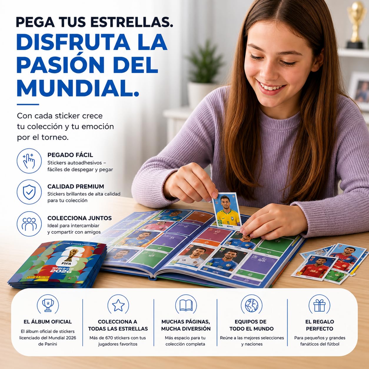 Set de cromos y álbum Panini del Mundial 2026 - Copa del Mundo 2026 - Fútbol - con calendario (álbum de intercambio)