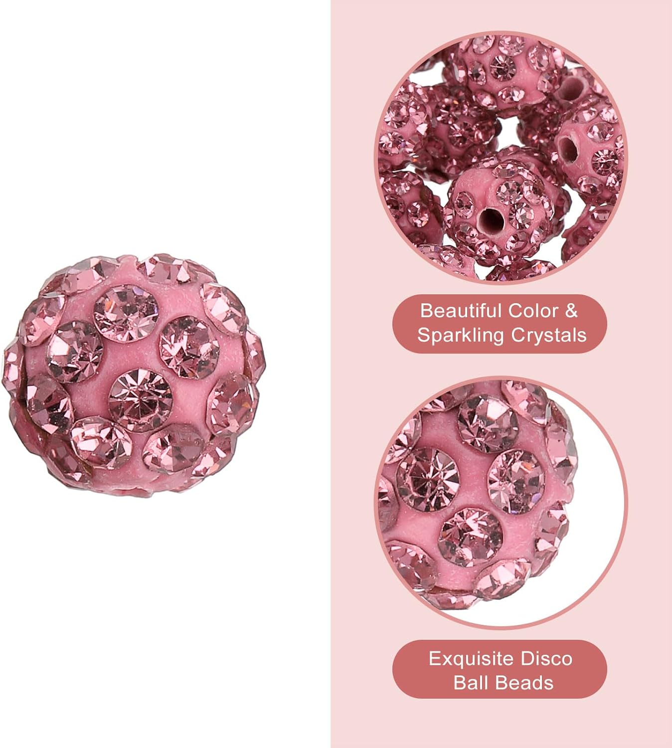 uxcell 100Pcs 8mm Rhinestone Clay Beads, Polymer Clay Crystal Bead Round Disco Shiny Ball Beads Bulk for DIY Bracelet Necklace Jewelry Making (Light Pink) - Image 4