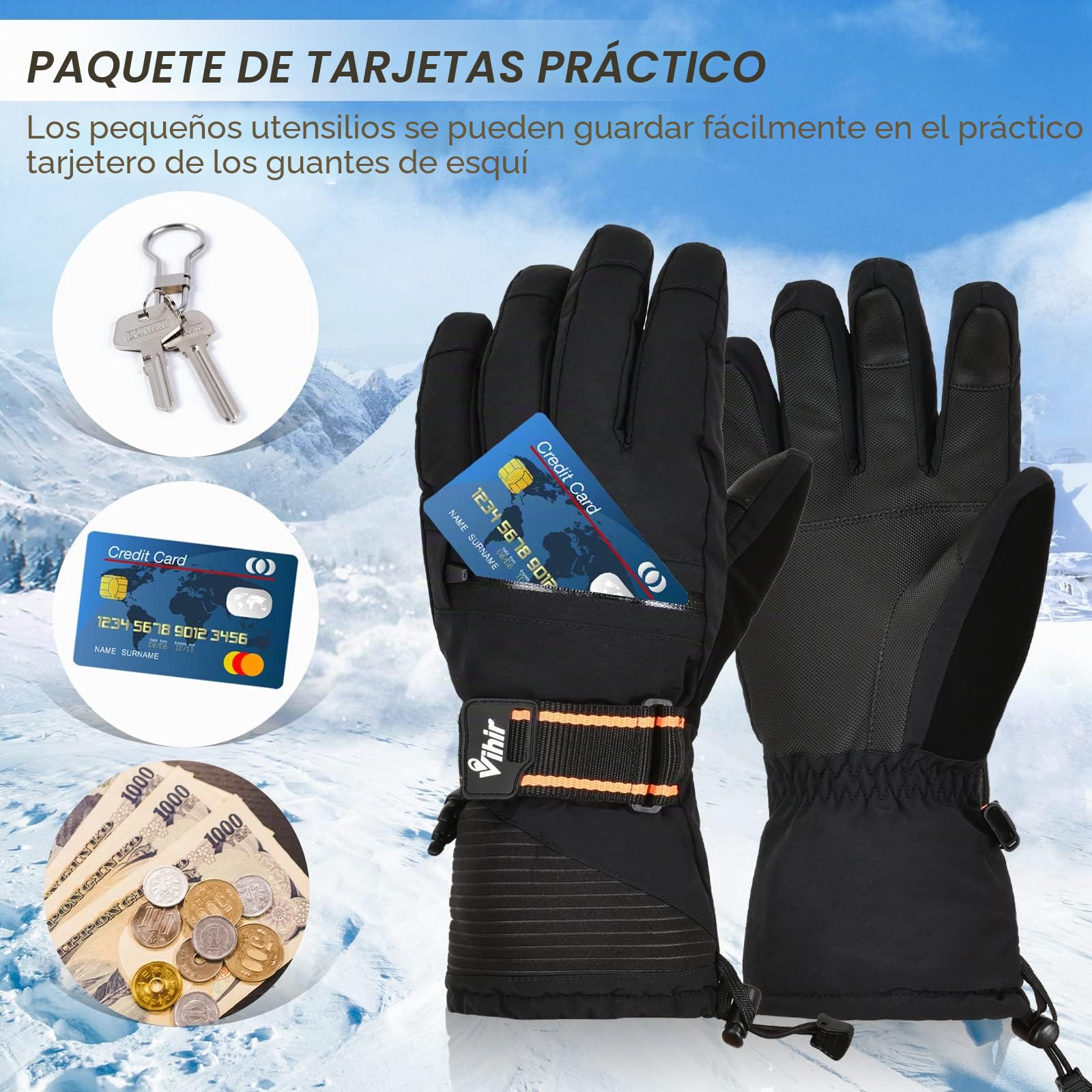 Vihir Guantes de Esquí Impermeables con Pantalla Táctil para Hombre y Mujer