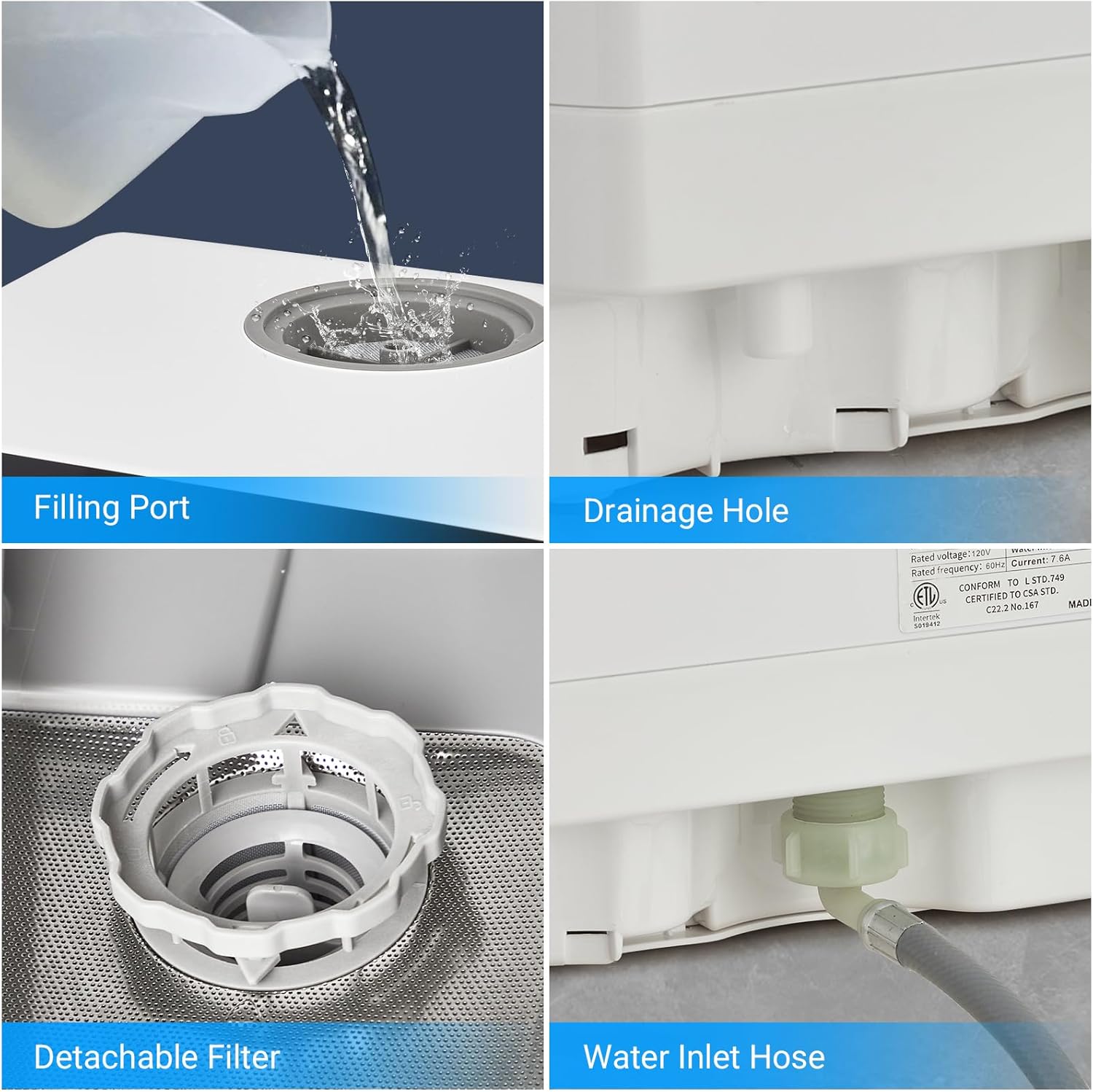 Portable Countertop Dishwasher - Mini Dishwasher with 5L Water Tank & Inlet Hose, 5 Wash Programs, 360° Dual Spray & Hot Air-Dry, No Hookup Needed for Apartments, RVs, Dorms