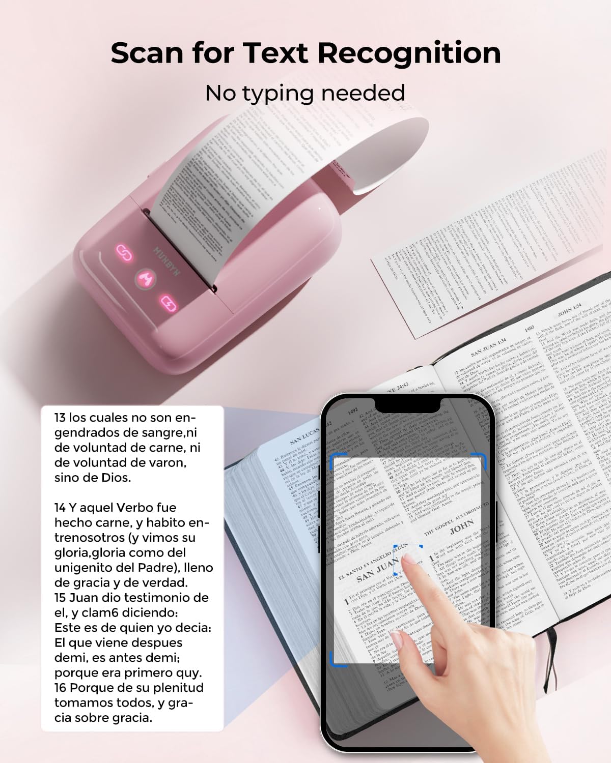 MUNBYN 5-in-1 Label Maker Machine – Bluetooth Thermal Label Printer for Stickers & Barcodes, App-Connected, Multiple Templates, No Subscription, Portable for Small Business, Home&Crafts, Pink - Image 8