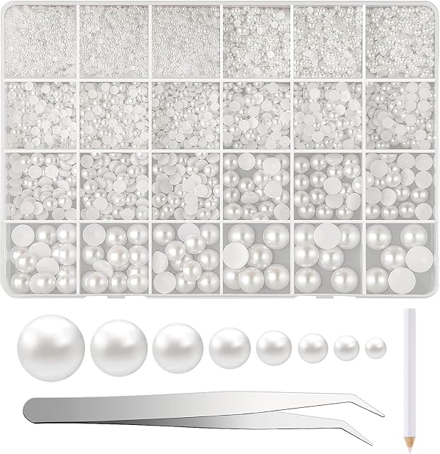 NACHLYNN 12000 Pcs Flat Back Pearl 8 Sizes Flatback Pearl Beads Half Pearl Bead Half Round Pearls for Crafts Embellishment Shoes DIY Phone Case Making