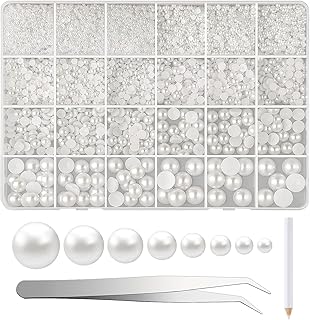 NACHLYNN 12000 Pcs Flat Back 8 Sizes Flatback Pearl Beads Half Pearl Bead Half Round Pearls for Crafts Embellishment Shoes DIY Phone Case Making