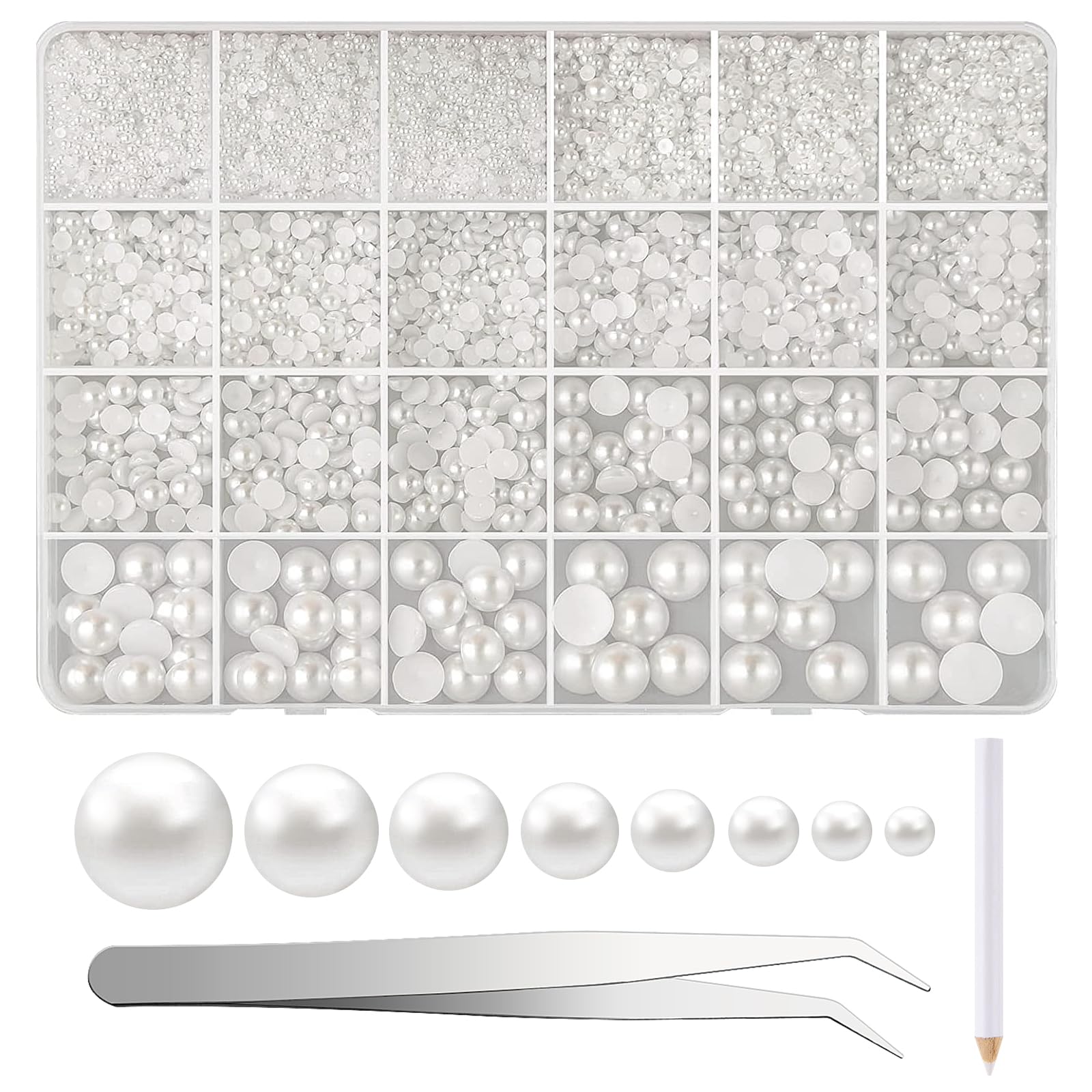 – NACHLYNN 12000 Pcs Flat Back 8 Sizes Flatback Pearl Beads Half Pearl Bead Half Round Pearls for Crafts Embellishment Shoes DIY Phone Case Making