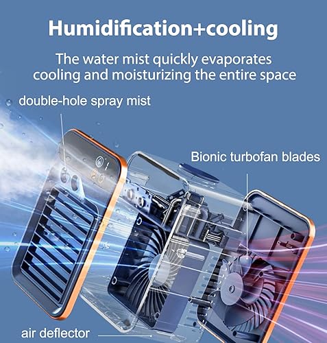 Miniatura 9 de Aire acondicionado portátil, aire acondicionado de oficina recargable de 4000 mAh en tres velocidades y velocidad de pulverización, ventilador de