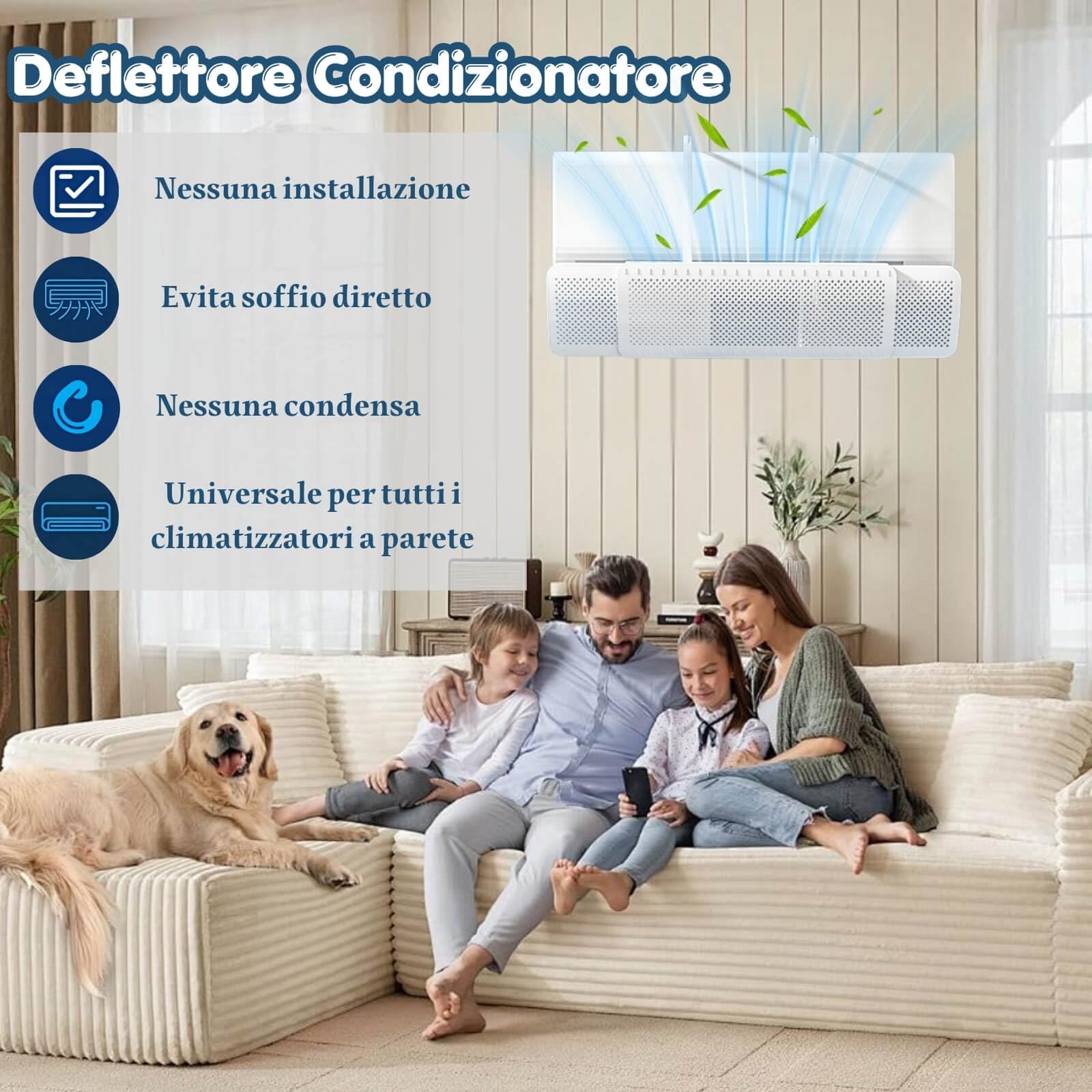 Deflettore Condizionatore Estensibile, Deviatore Aria Condizionatore Universale, Deflettori Aria, Materiale ABS Sicuro, Installazione Senza Attrezzi, Adatto a Casa Ufficio Persone Sensibili, Bianco