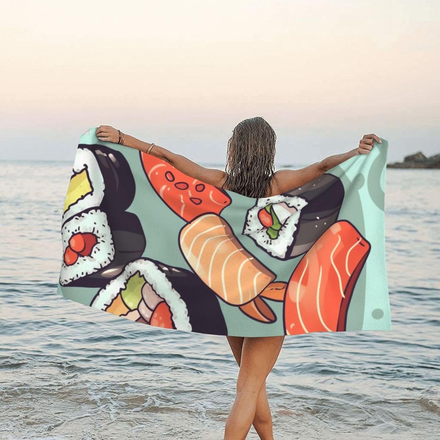 KHiry Microfiber Towel Beach Towels Sushi Quick Dry Towel Soft Lightweight Travel Towels Absorbent Large Easy Pack Travel Things Beach Blanket for Gym Sports Swimming