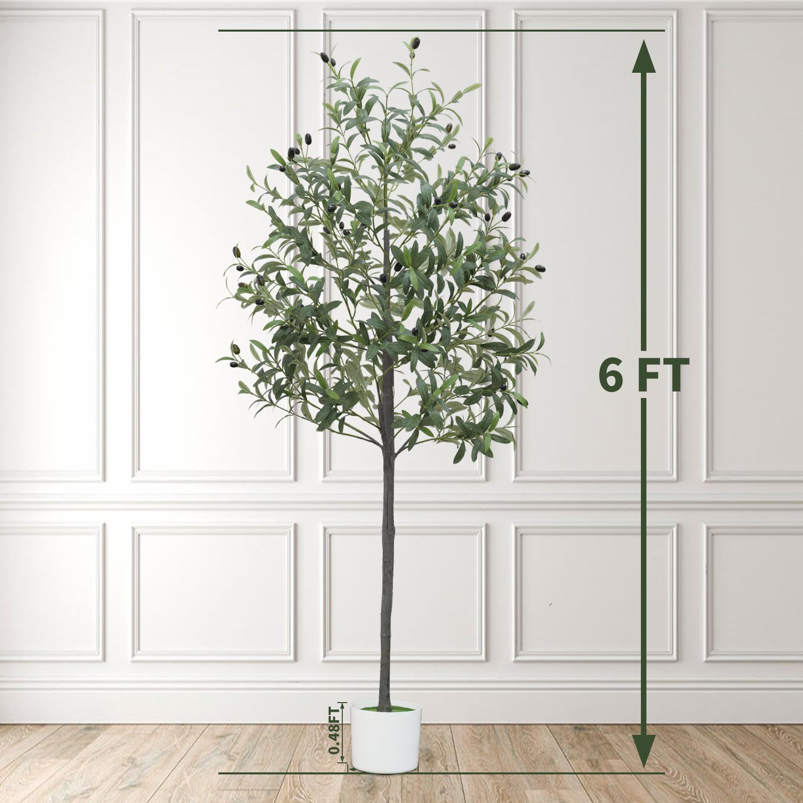 6FT Artificial Olive Tree,Artificial Plants Indoor,Faux Olive Tree Indoor with Natural Wood Trunk and Realistic Leaves and Fruits