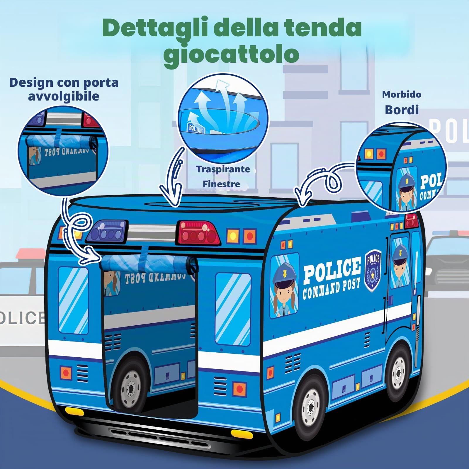 deAO Tenda Concept Car of Police – Spazio di gioco per interni ed esterni, per bambini
