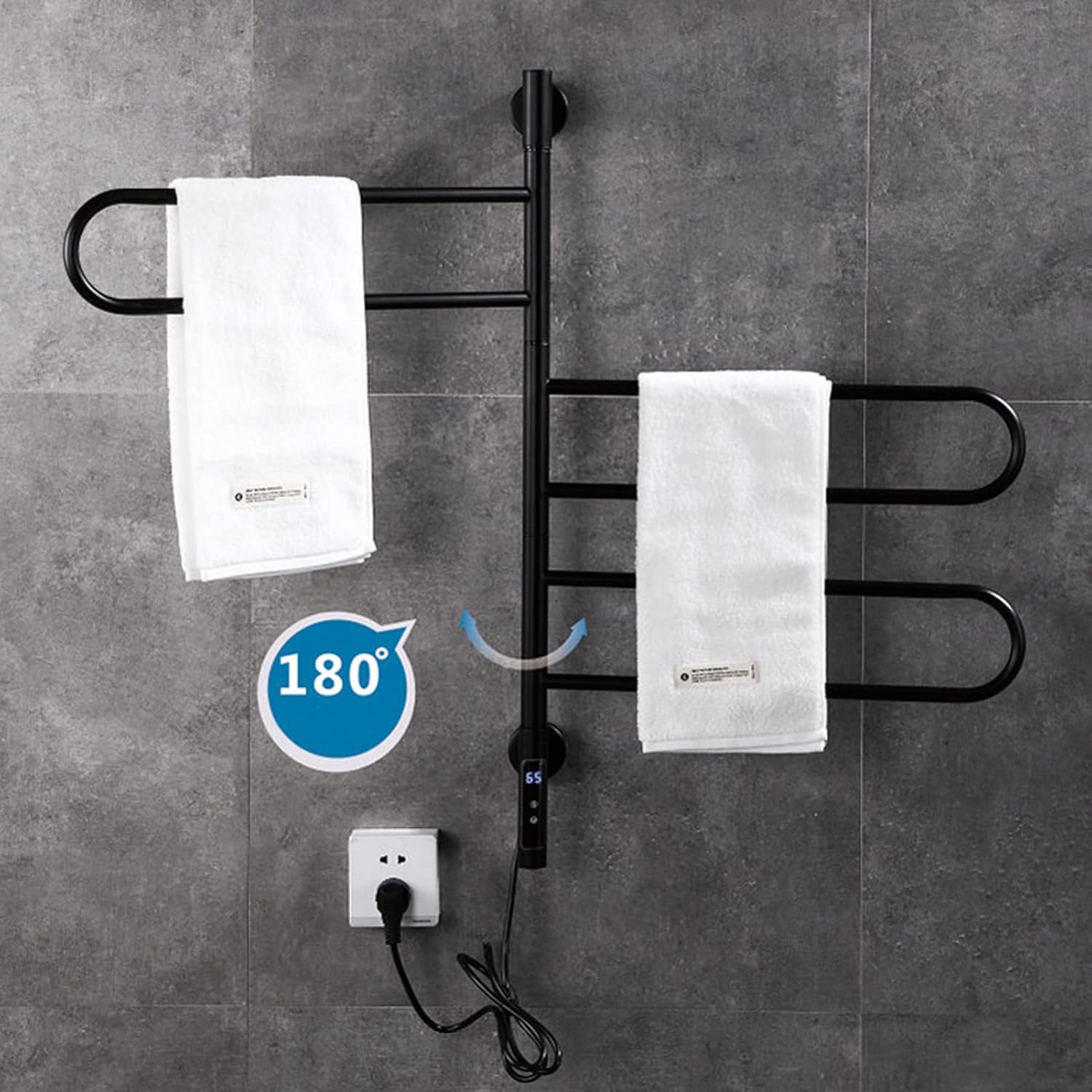 Electric Towel Warmer, Wall Mounted Smart Constant Temperature Heated Towel Rail, 180° Rotating Stainless Steel Towel Heater for Bathroom/Toilet/Hotel