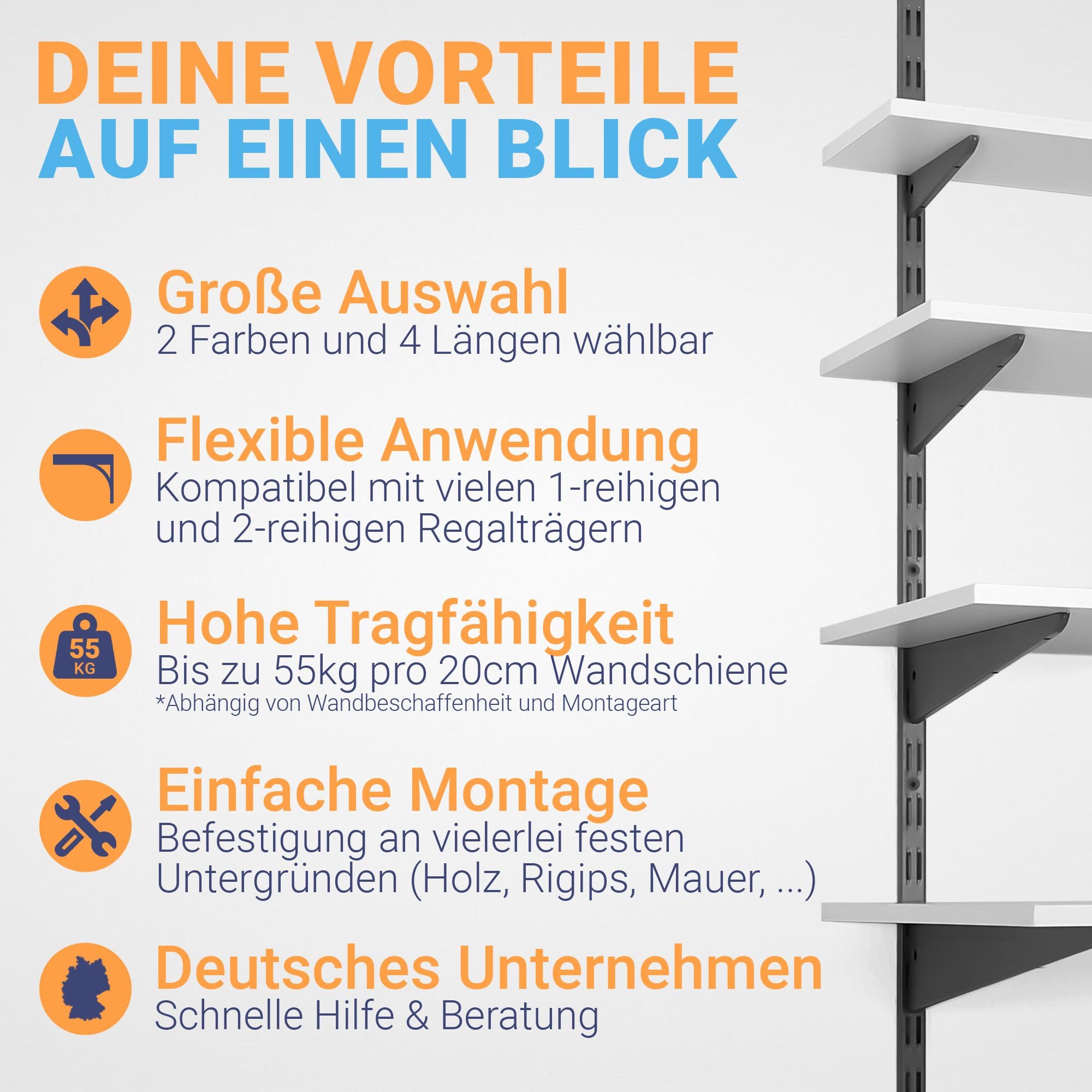 Wandschienen 2-reihig · Länge: 150cm · Farbe: Anthrazit · Menge: 10 · Regalsystem Wandschiene für Regalhalter · Wandregal Schienensystem für Regalträger