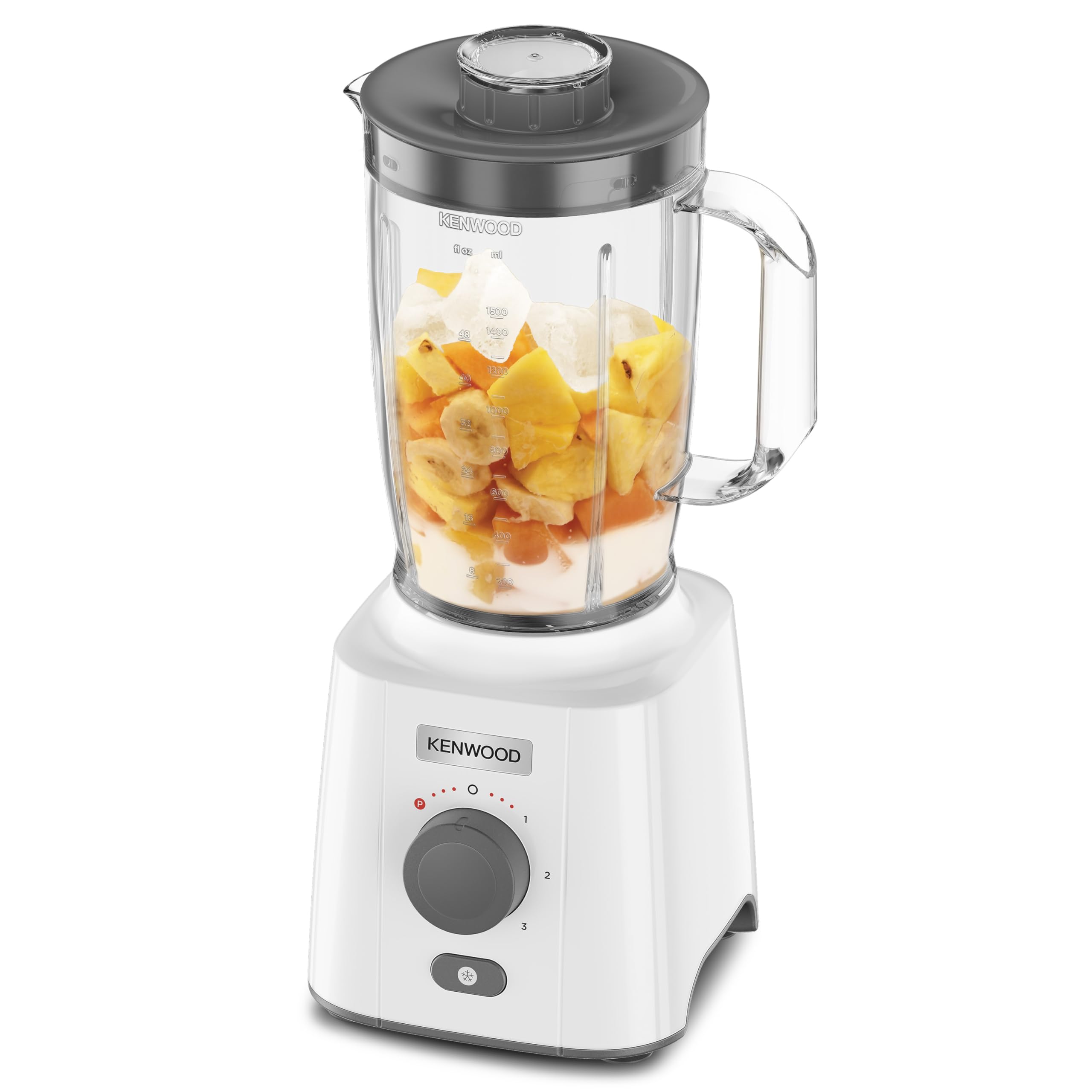 Kenwood BLP41.A0WH Frullatore, Caraffa da 2 L dotata di pratica maniglia, lame in Acciaio, 3 velocità + Pulse, Coperchio con tappo, Piedini antiscivolo, 650 watt, Plastica, Bianco e Grigio