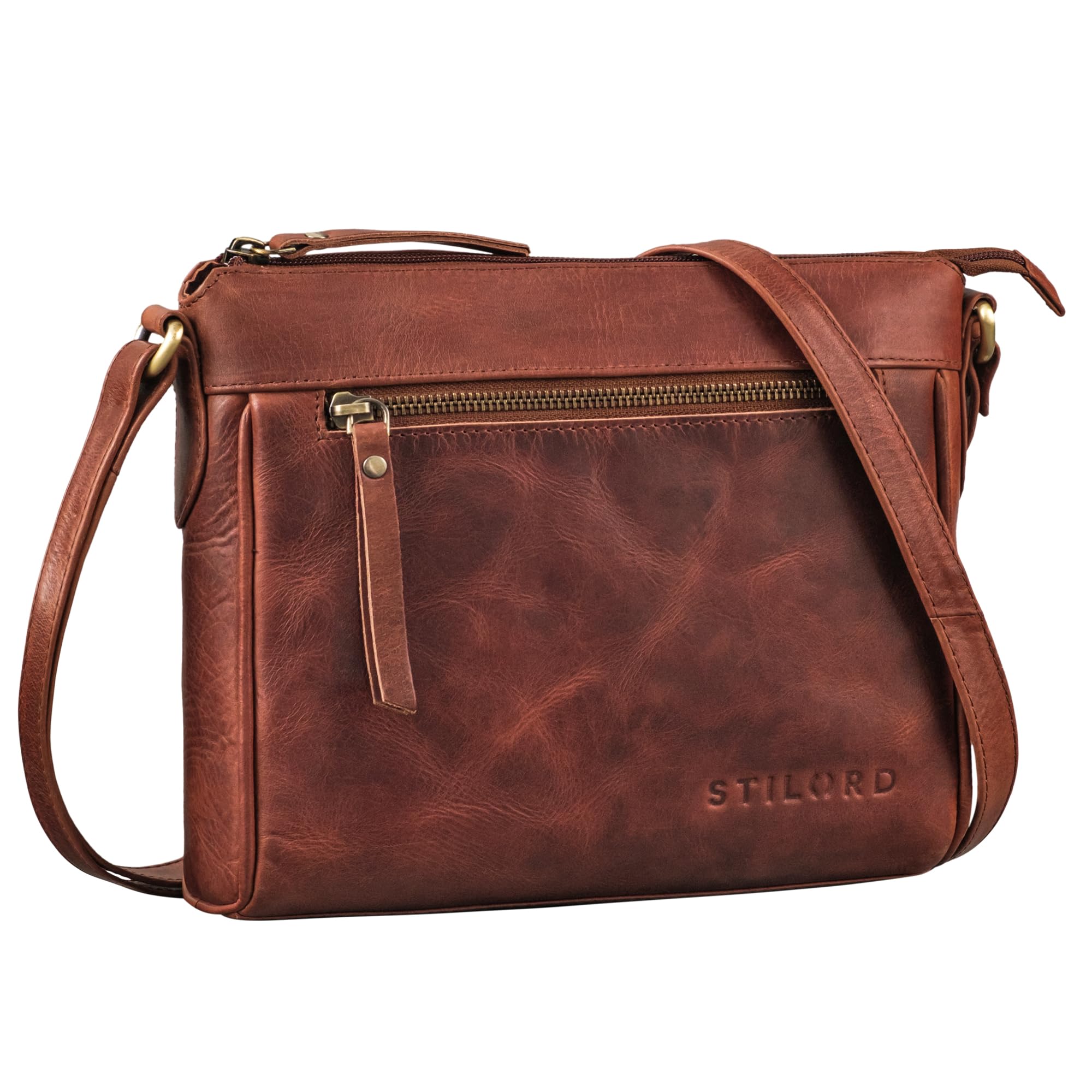 STILORD "Mirabelle Ledertasche Damen zum Umhängen - zeitlose Tasche perfekt als Umhängetasche Schultertasche Freizeittasche Handtasche zum Umhängen Echtes Leder Farbe:schwarz