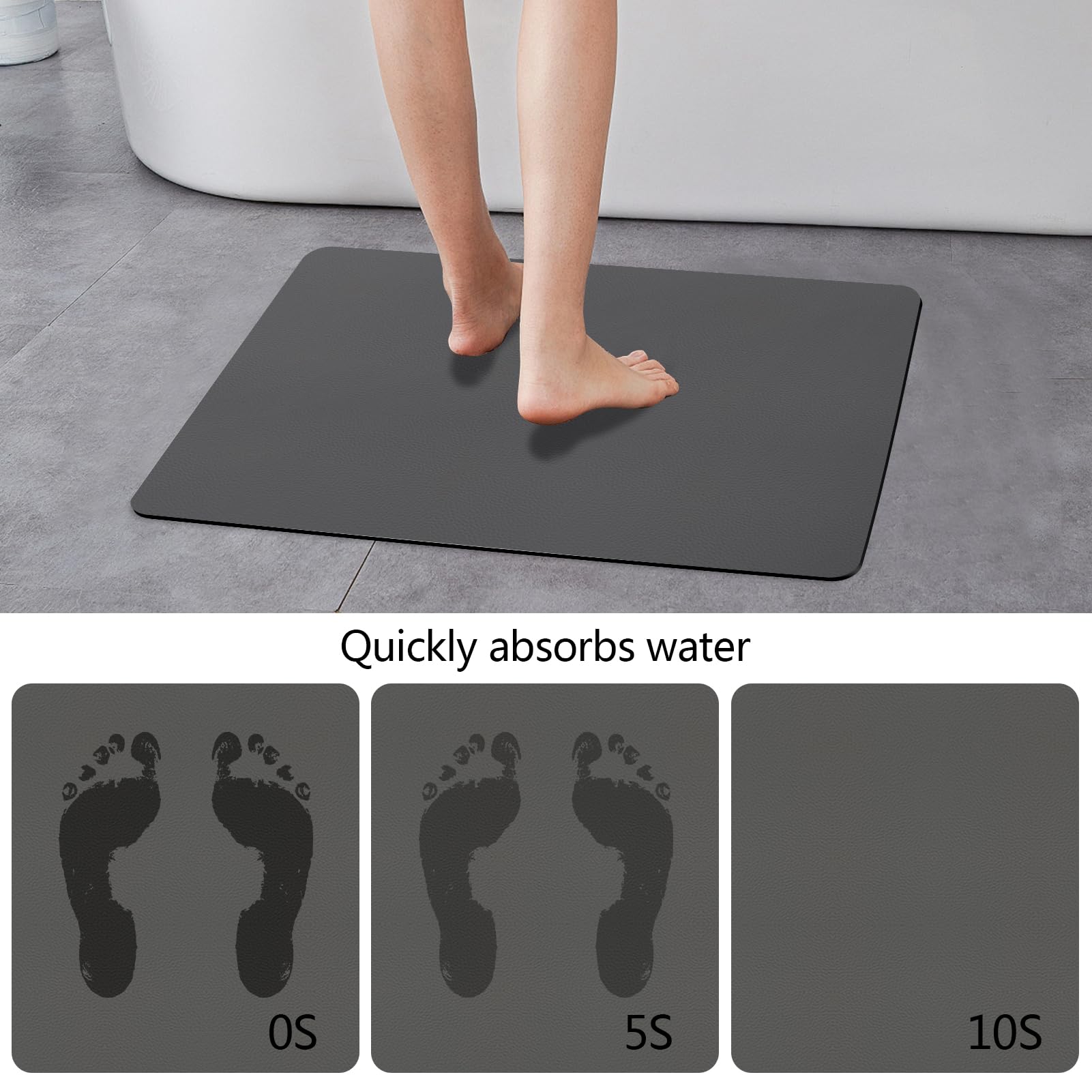 LIMNUO Bathroom Mat Bath Mats Quick Dry Absorbent Rubber Backed Thin Bathroom Rugs Fit Under Door-Bath Mats for Floor Mat in Front of Sink (Dark Grey - Image 3
