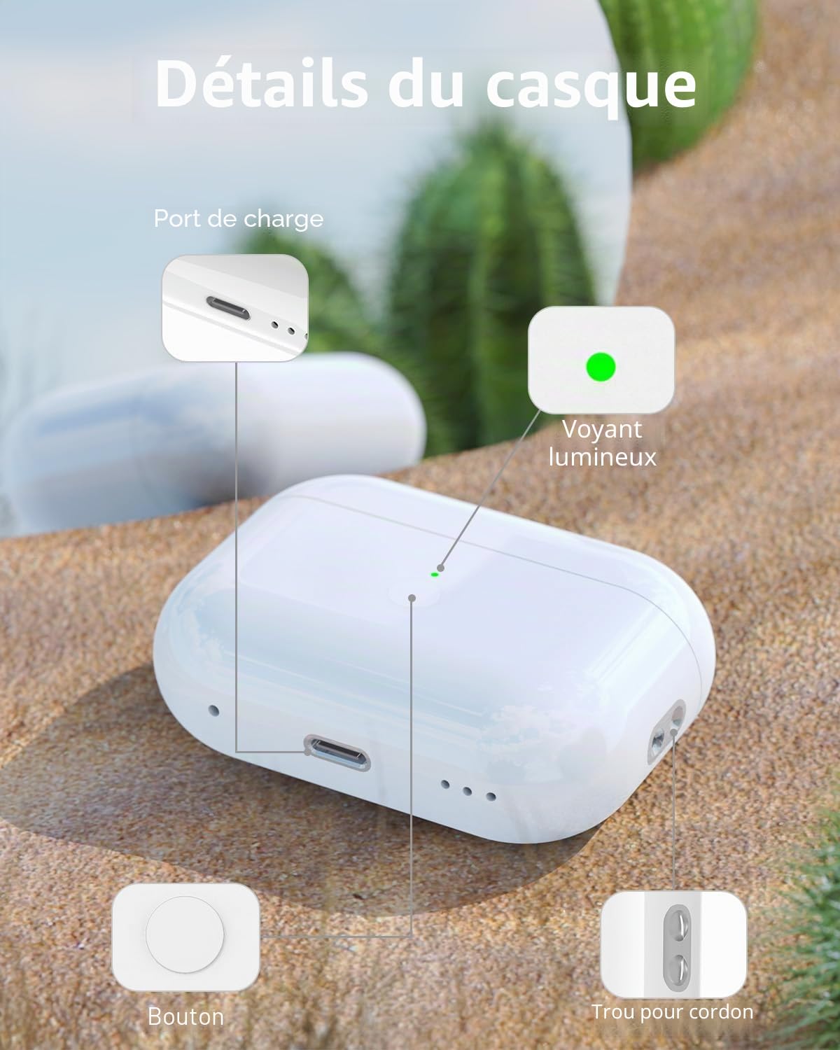 Étui de chargement sans fil compatible AirPods Pro 1ère et 2ème génération, boîtier Bluetooth de rechange avec bouton de synchronisation et charge C